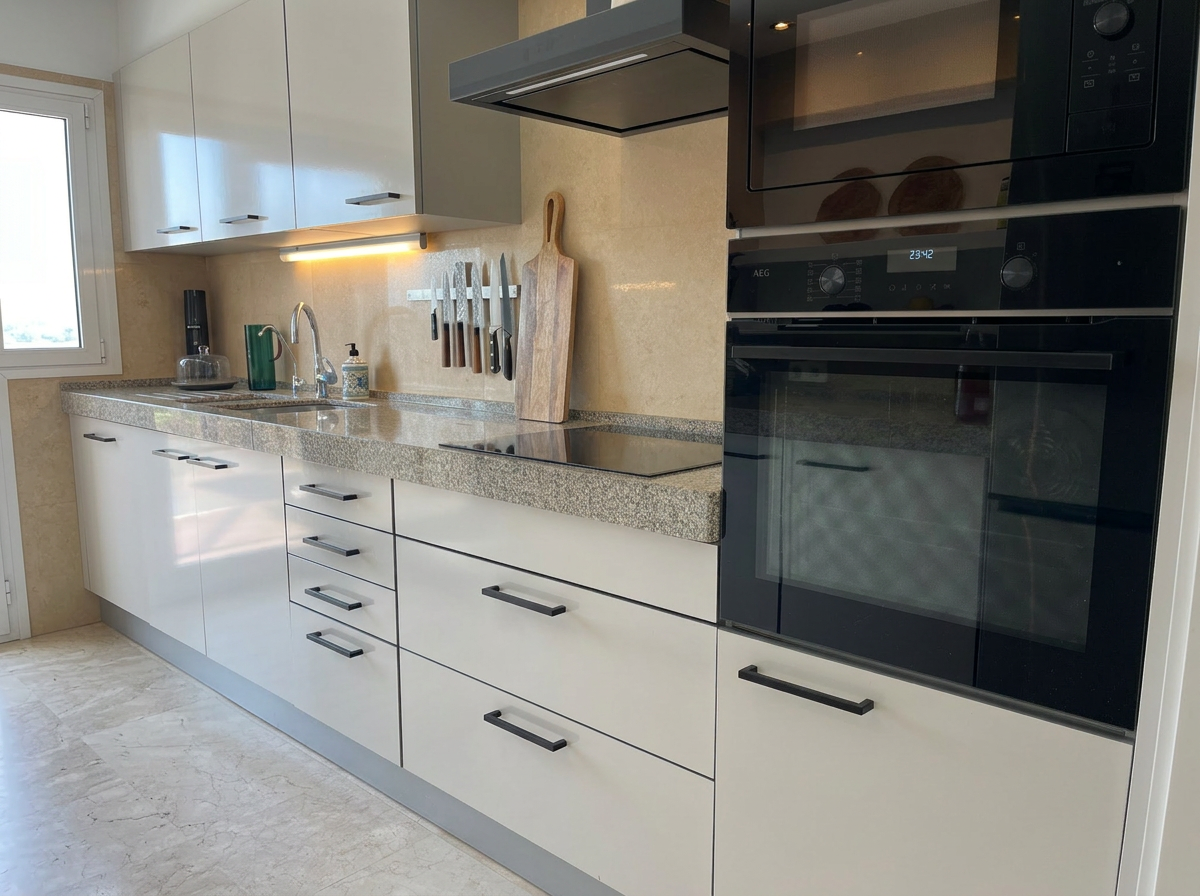 Kitchen detail with natural wood cabinetry