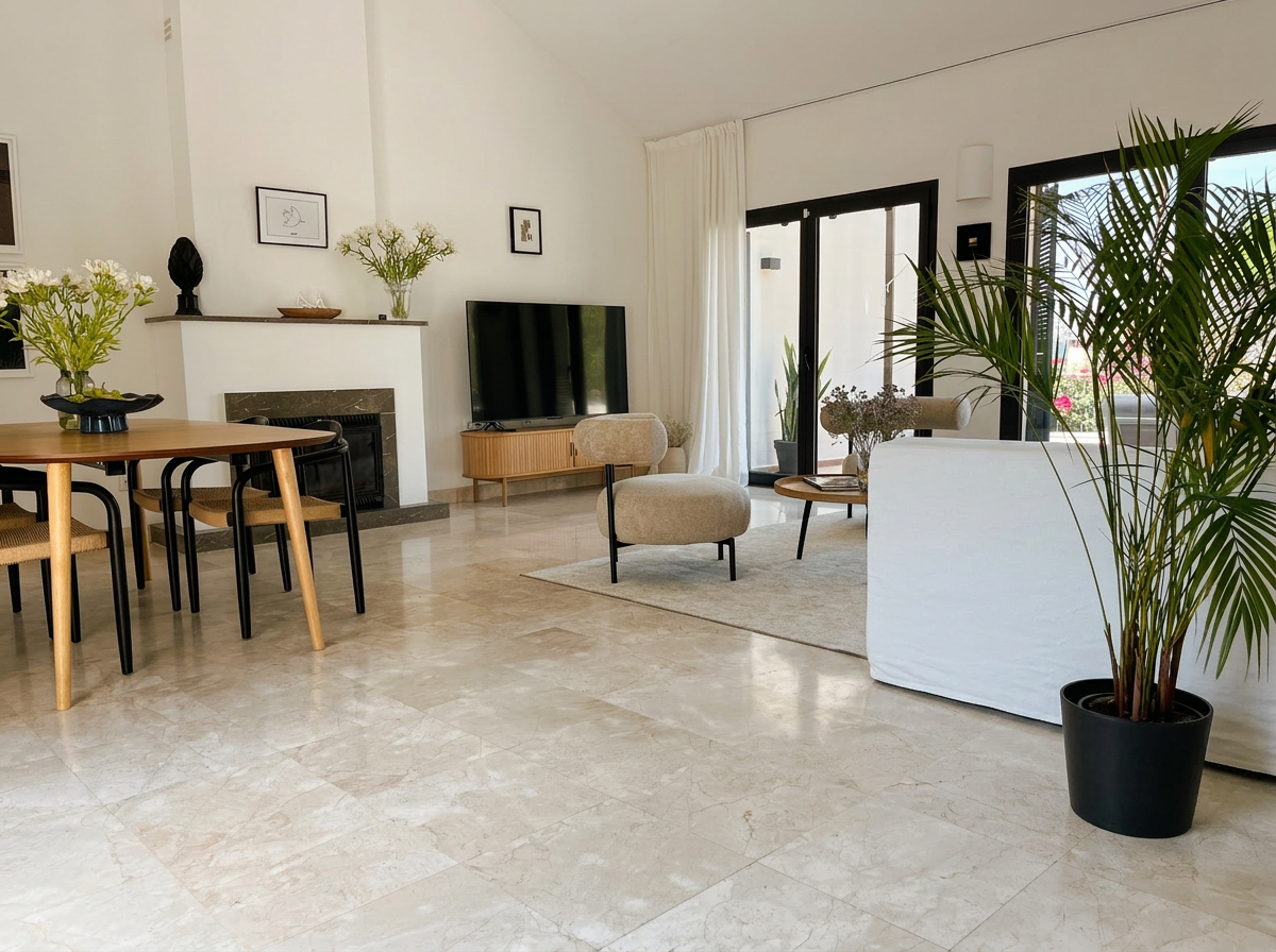 Open-plan living space with terrace access